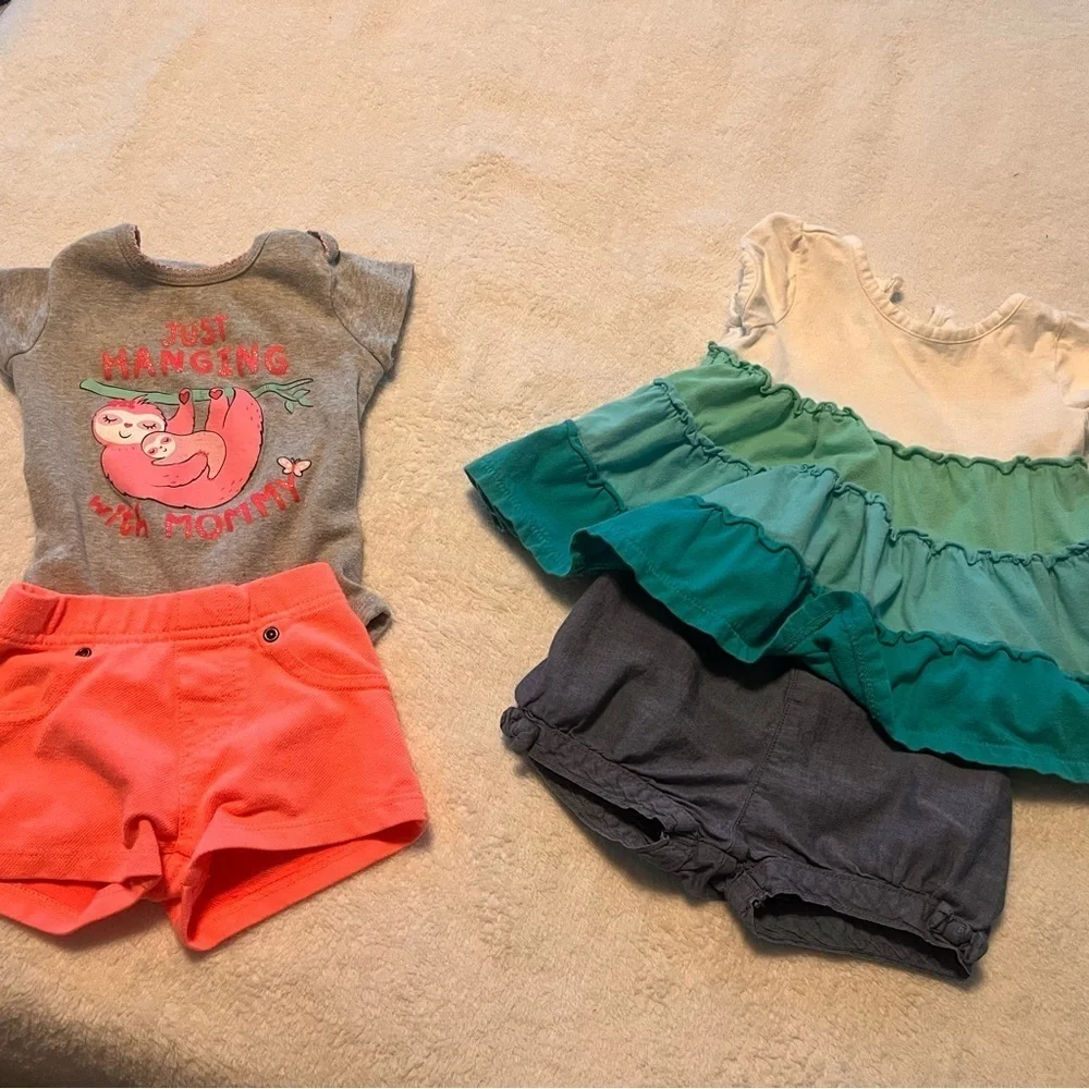 Baby Outfit Set with Gray Onesie and Green Dress